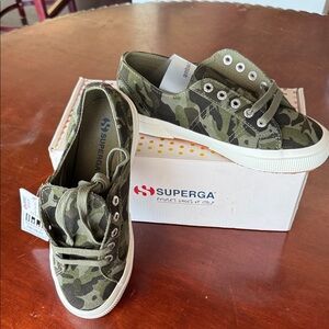 Superga Kids Green Camouflage Sneakers